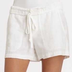 VINCE Linen Drawstring Shorts - White - pockets